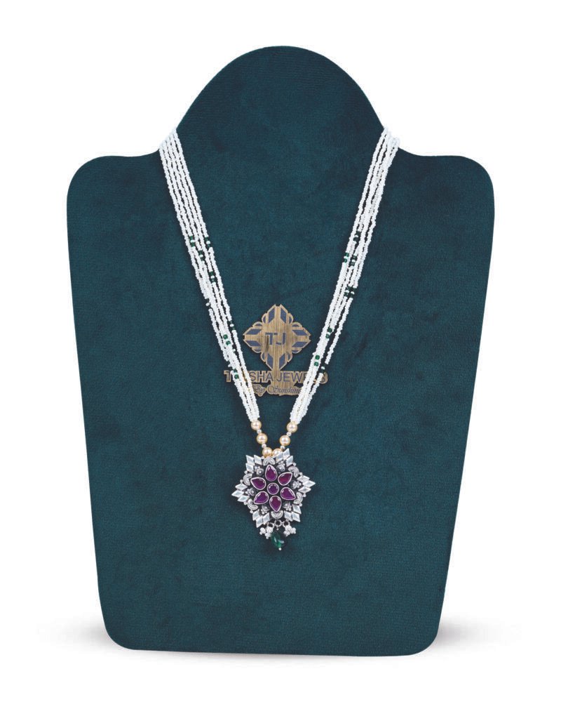 Zirconia Ruby Pendant with Pearl Beads Necklace