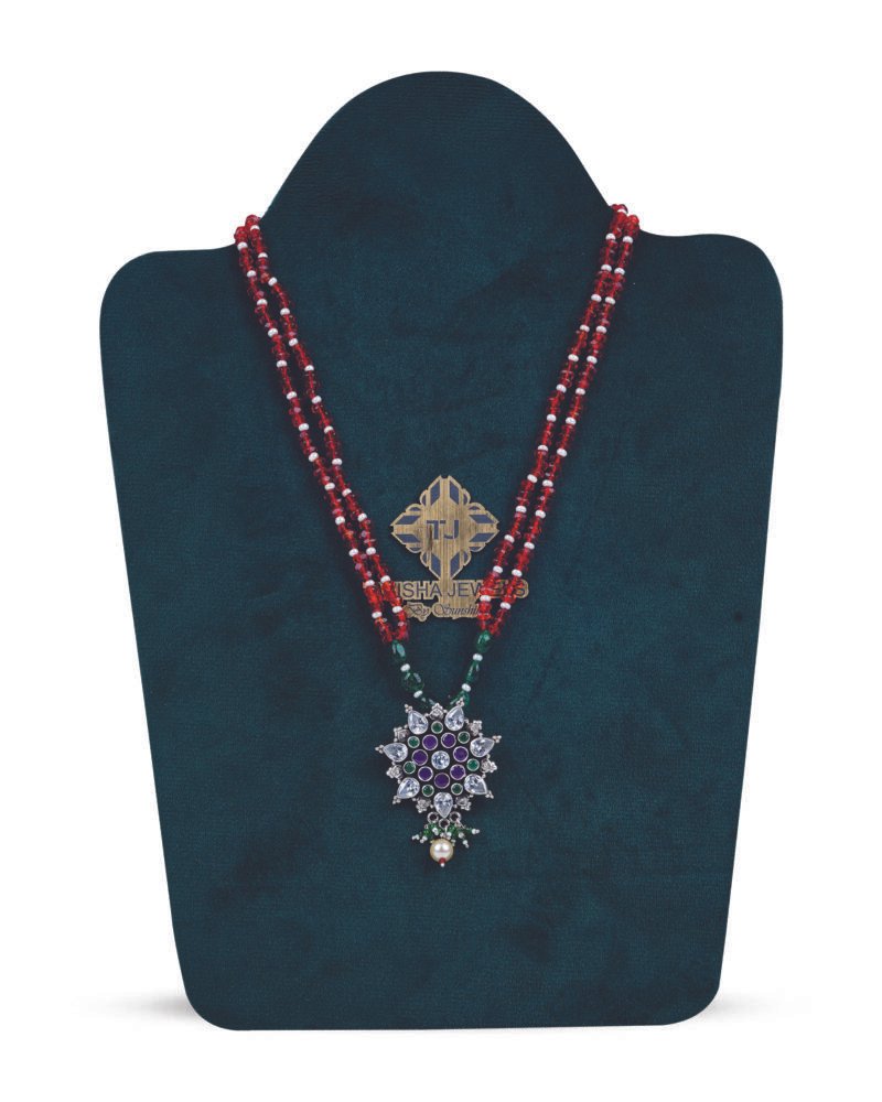 Zircon Red Green Pendant Necklace