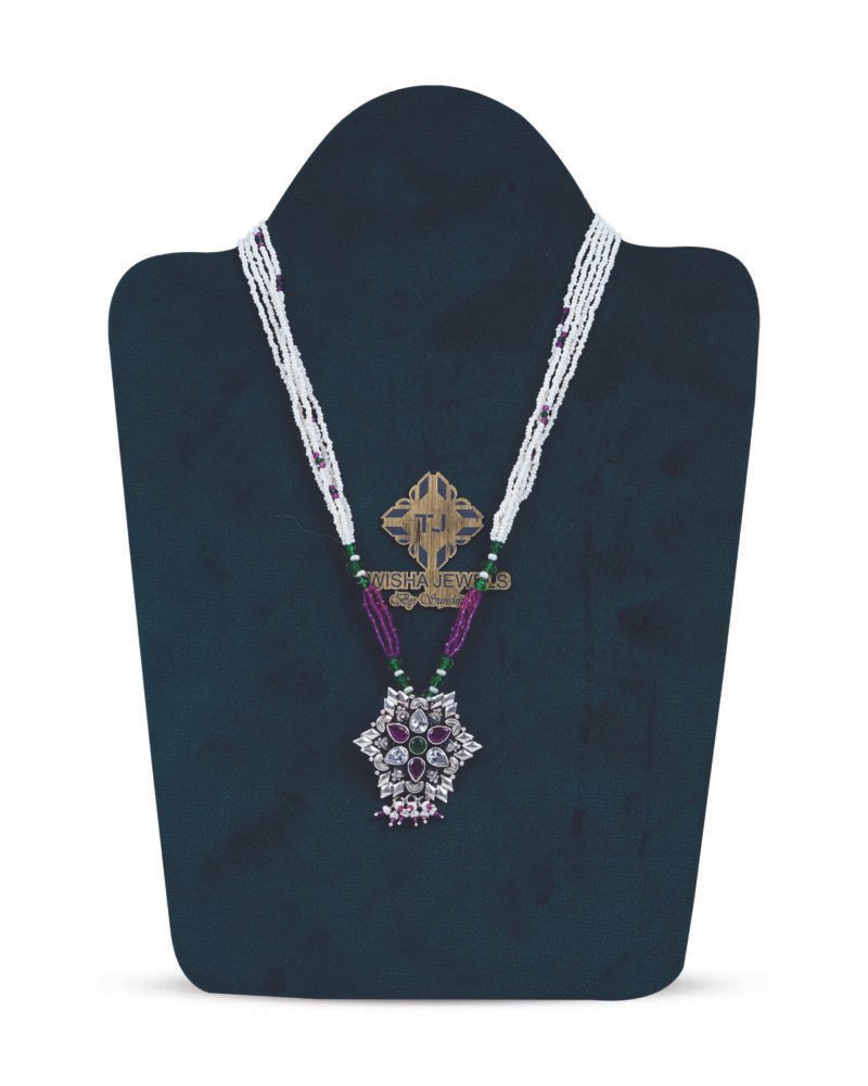 Zirconia Pendant with Ruby Pearl Beads Necklace